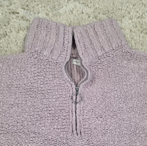 Aeropostal Pink Fuzzy Cropped Quarter-Zip Sweater in Light Petal Pink. M - Picture 5 of 10